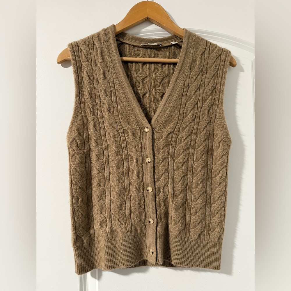 Vince V-Neck Cable Knit Sweater Vest - Brown Size M Women’s
